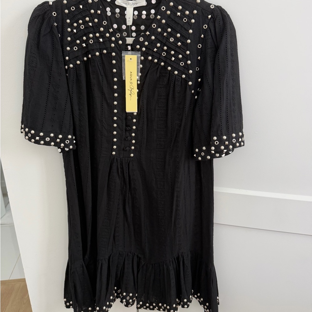 Aqua Black Mini Dress with Silver Studs